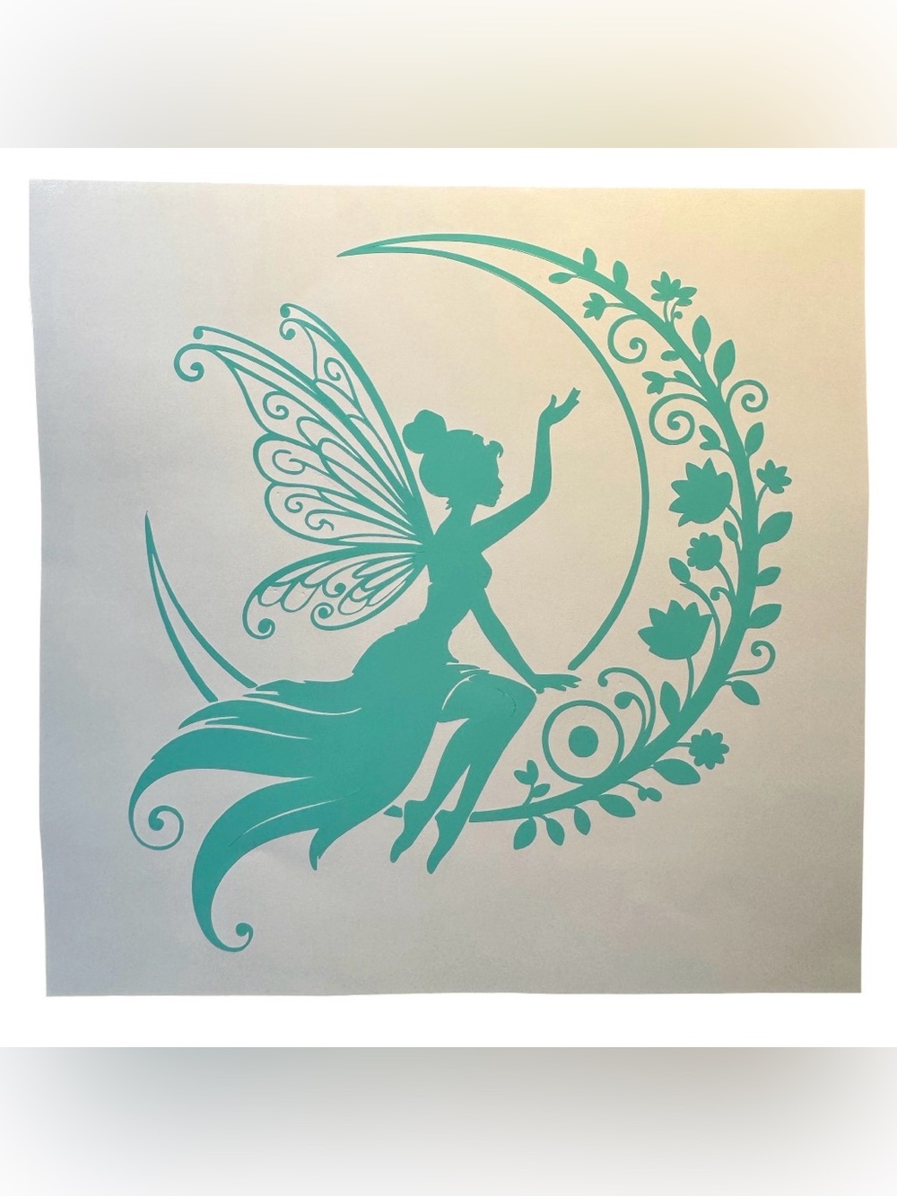 Fairy On Moon Flowers Mint Green Vinyl Car Window Laptop Decal Bumper Sticker